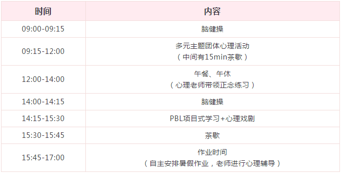 “心動力，心成長”青少年積極心理成長營課程安排